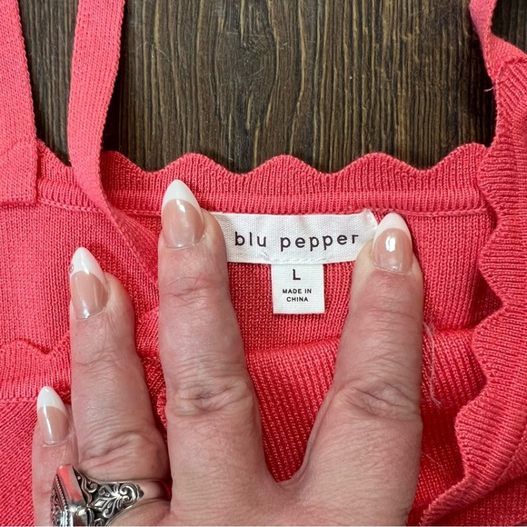 Blu Pepper Scalloped Coral Tank Top SZ LG - Picture 4 of 5